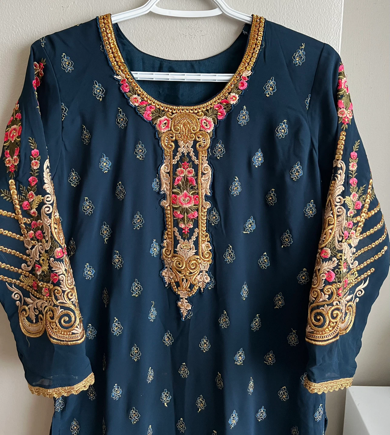 Embroidered Teal Kurti and Pants Set - photo 2