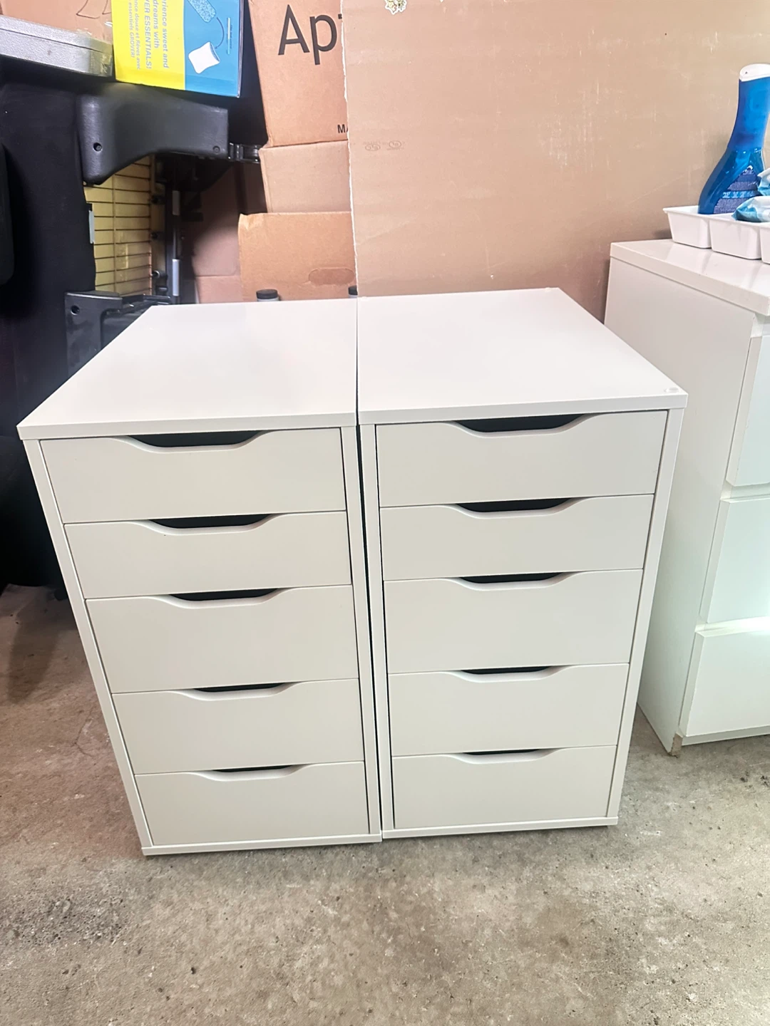 Two White IKEA Alex Drawer Units