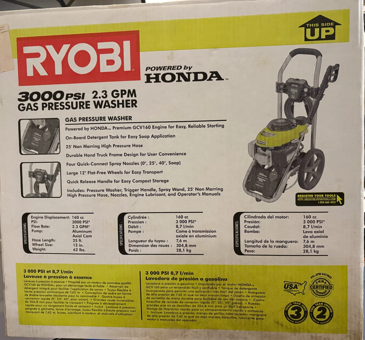 Ryobi 3000 PSI 2.3 GPM Gas Pressure Washer