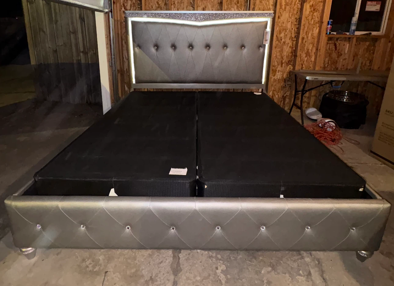 Silver Upholstered Bed Frame with LED Headboard - photo 2