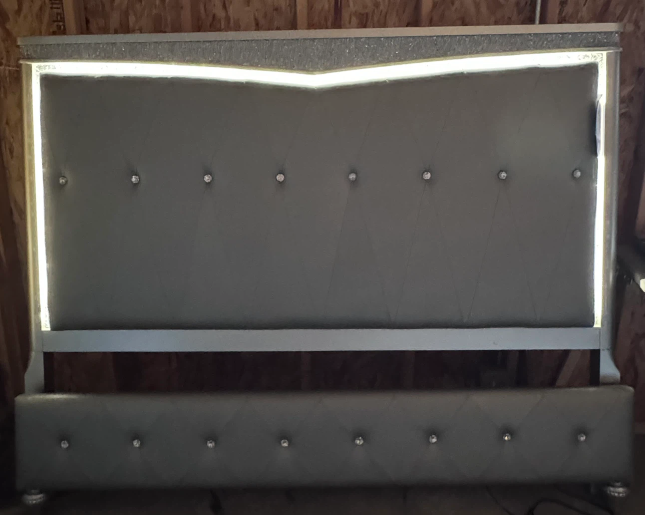 Silver Upholstered Bed Frame with LED Headboard - photo 4