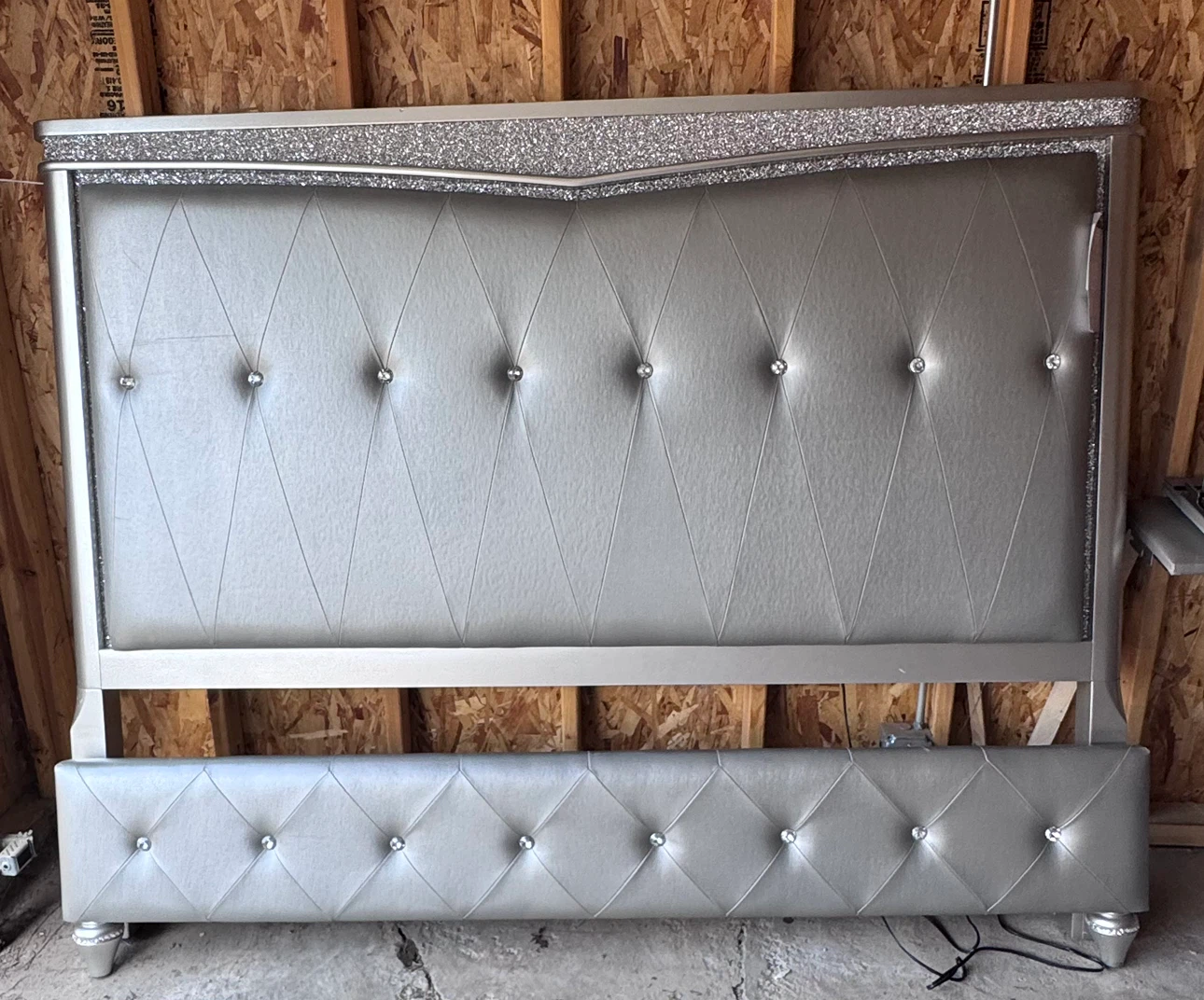 Silver Upholstered Bed Frame with LED Headboard - photo 5