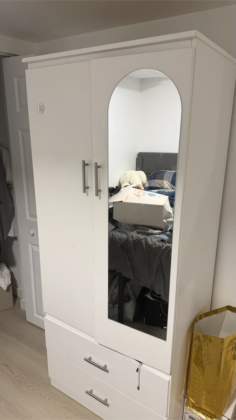 White Wardrobe with Mirror and Drawers - photo 2