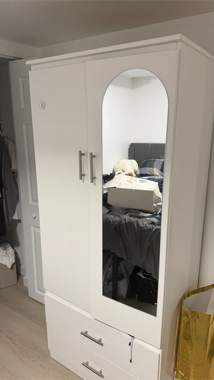White Wardrobe with Mirror and Drawers - photo 3
