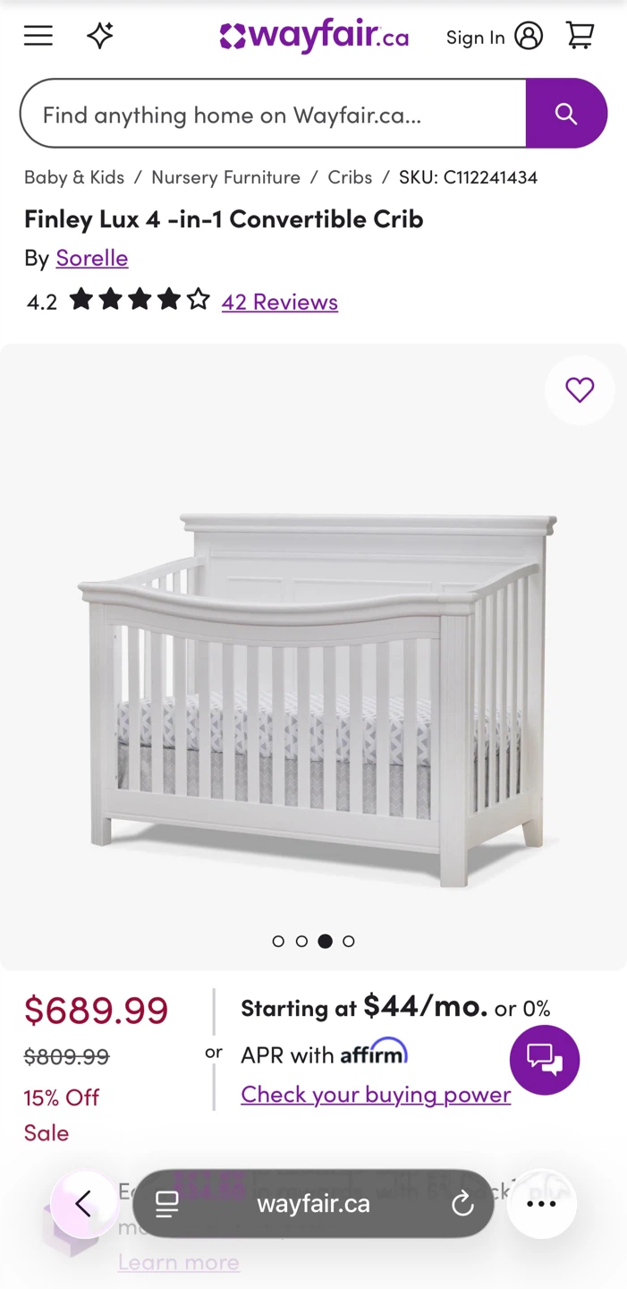 Sorelle Finley Lux 4-in-1 Convertible Crib