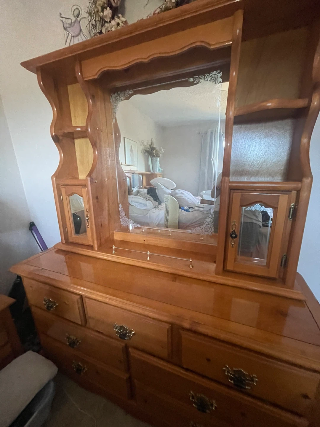 Wooden Dresser with Mirror and Nightstand Set - photo 3