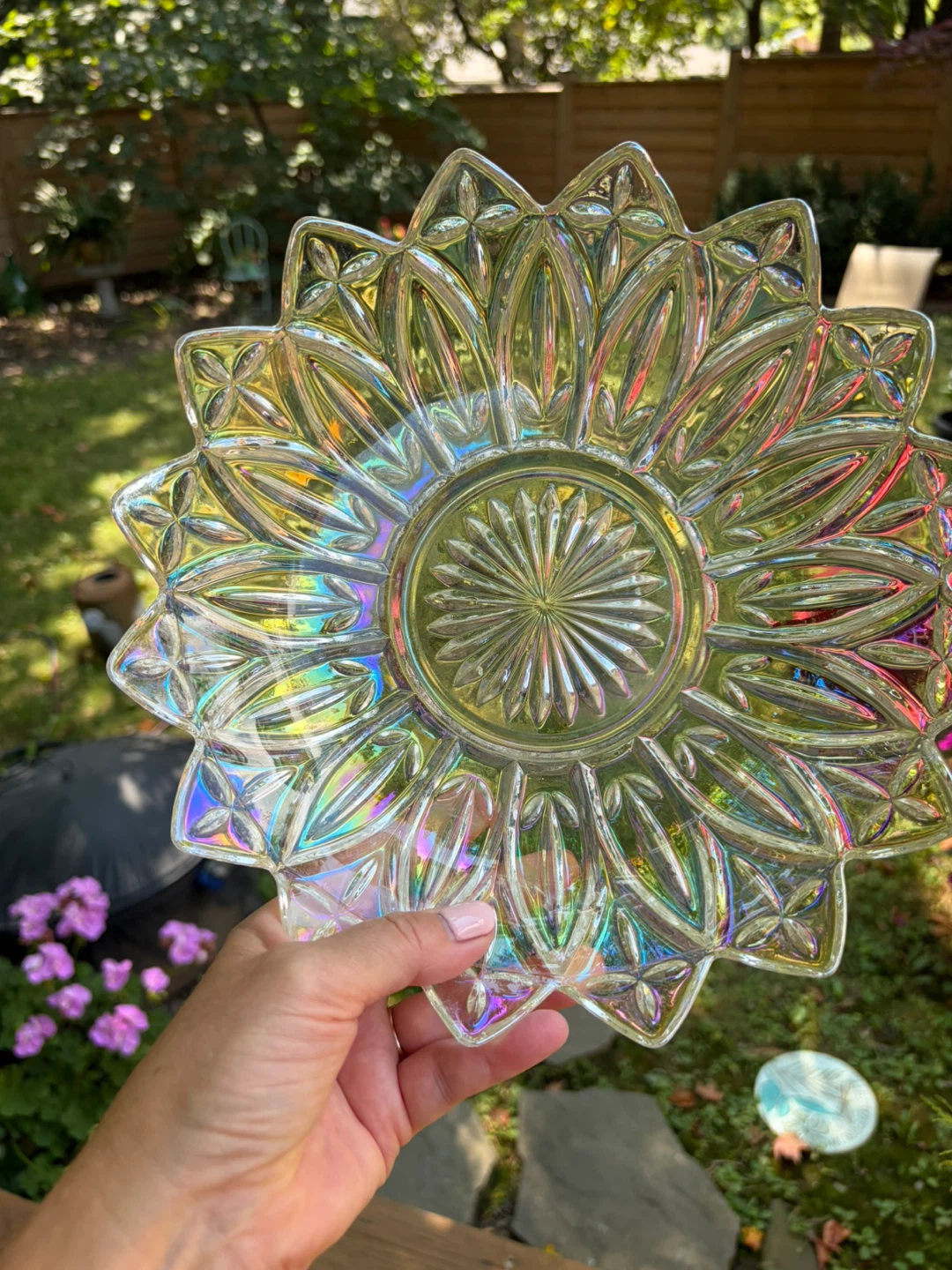 Vintage Federal Iridescent Carnival Glass Flower Serving Plate