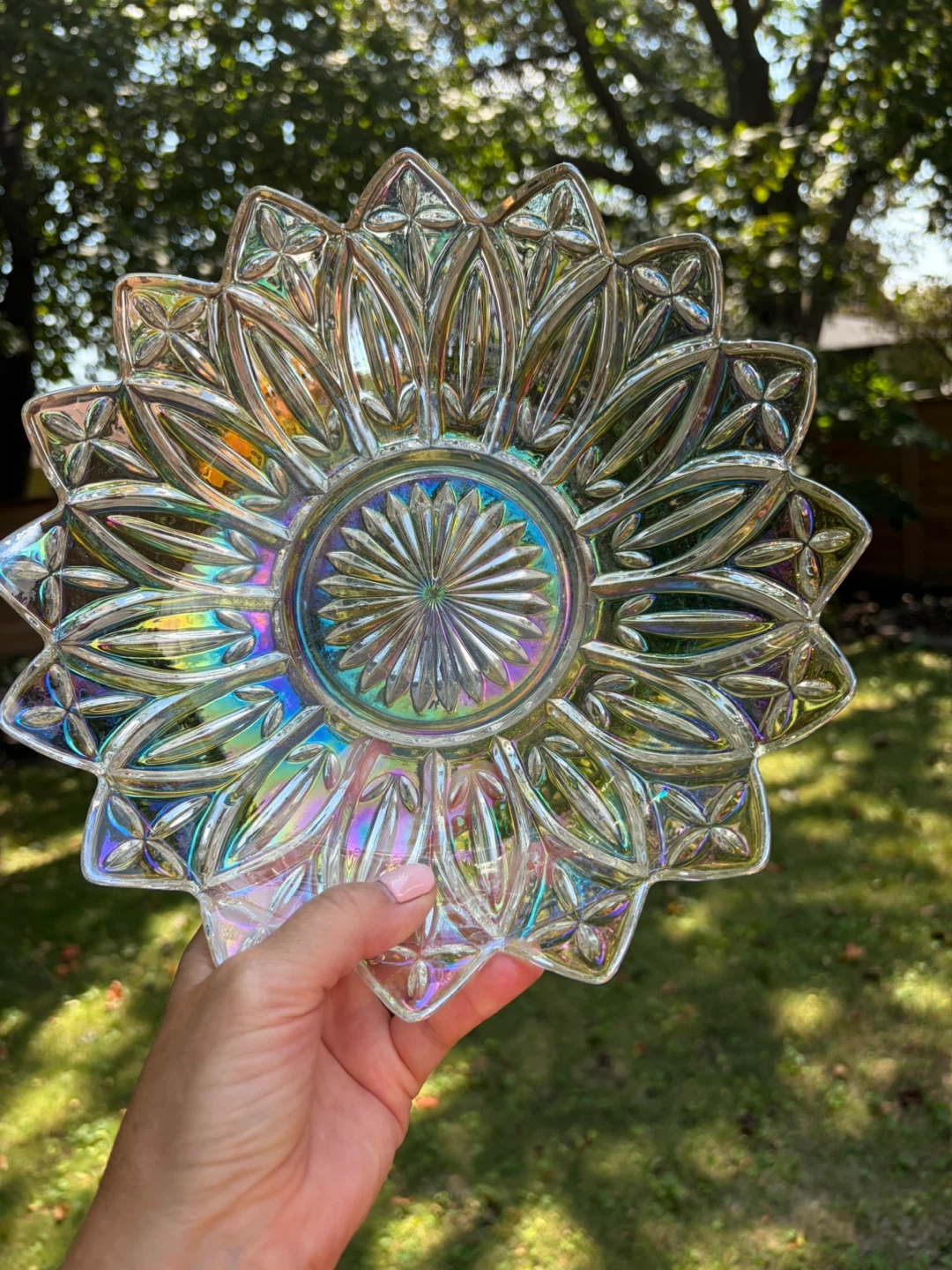 Vintage Federal Iridescent Carnival Glass Flower Serving Plate - photo 2