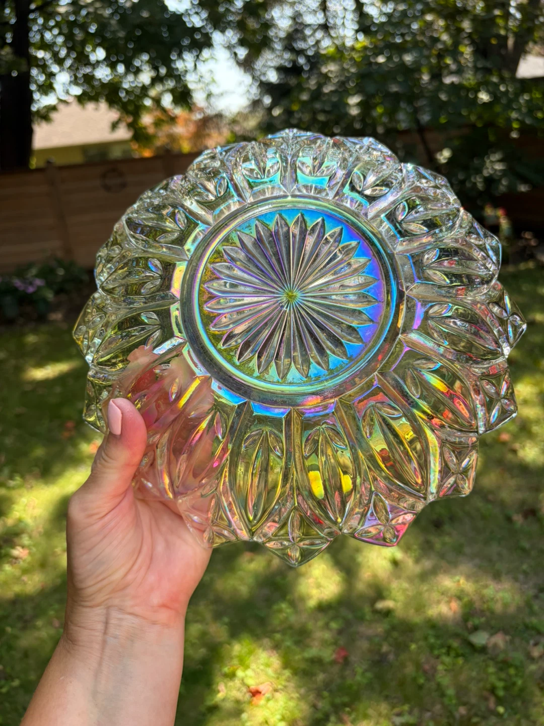 Vintage Federal Iridescent Carnival Glass Flower Serving Plate - photo 3
