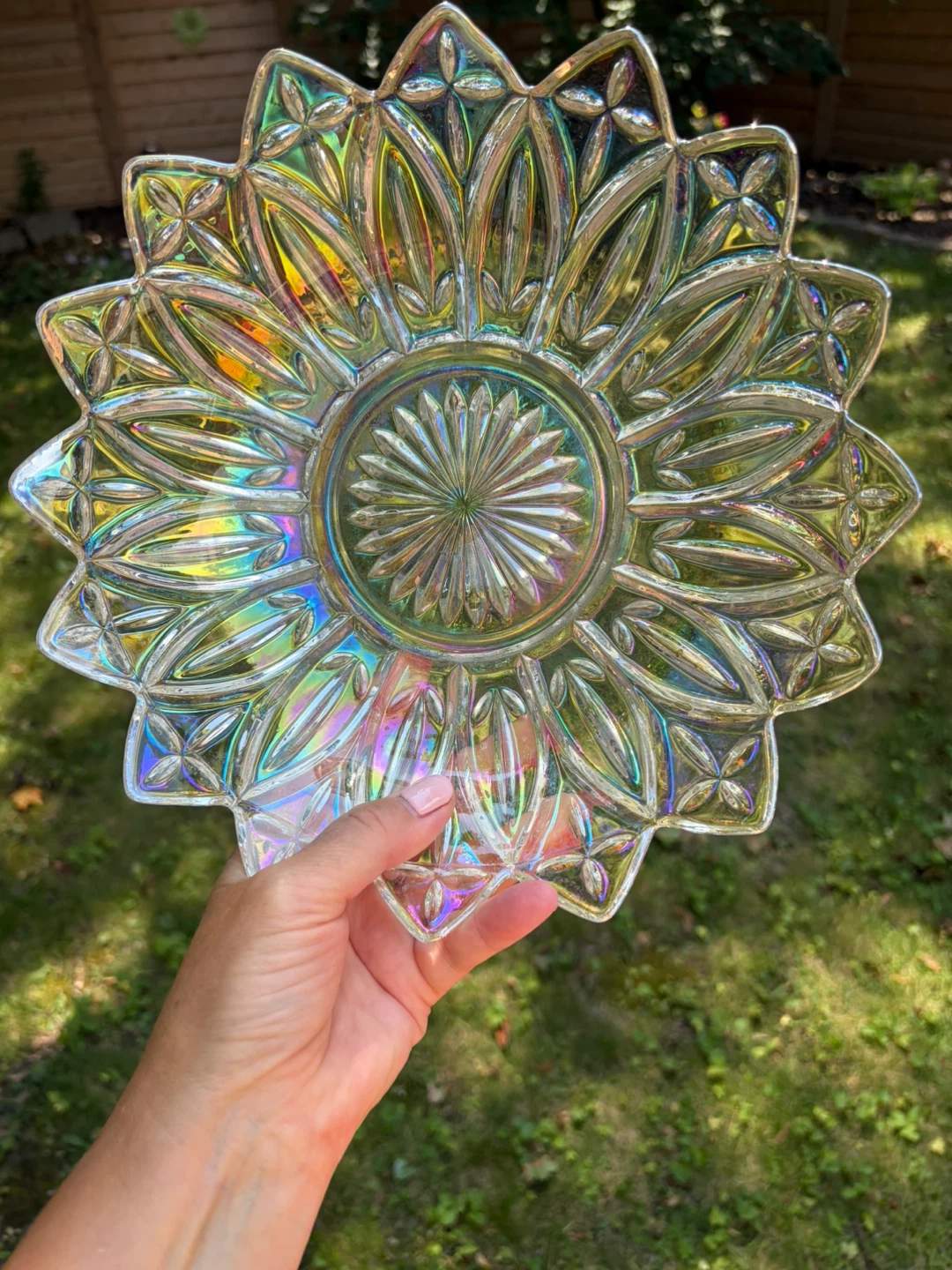 Vintage Federal Iridescent Carnival Glass Flower Serving Plate - photo 4