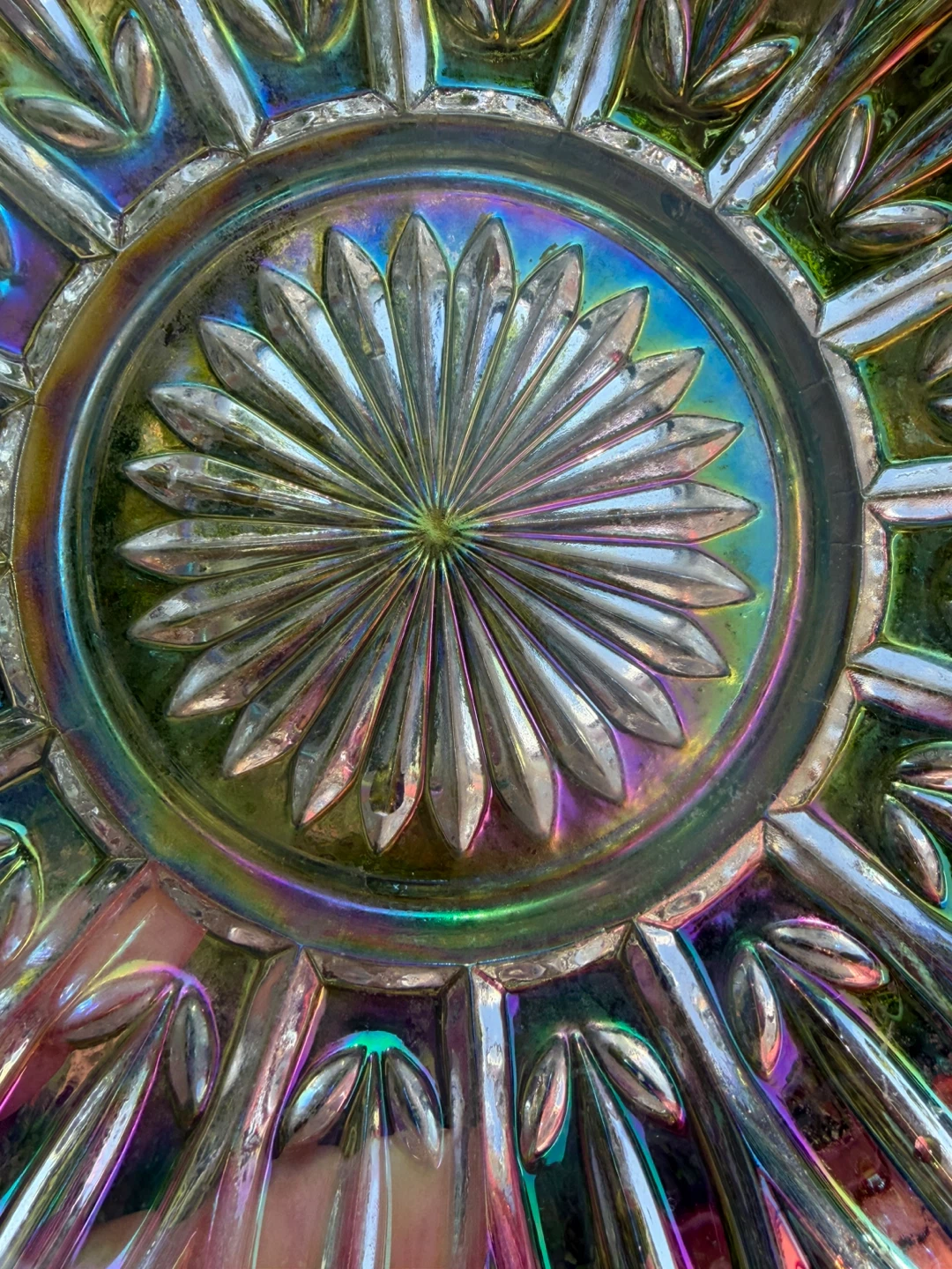 Vintage Federal Iridescent Carnival Glass Flower Serving Plate - photo 5