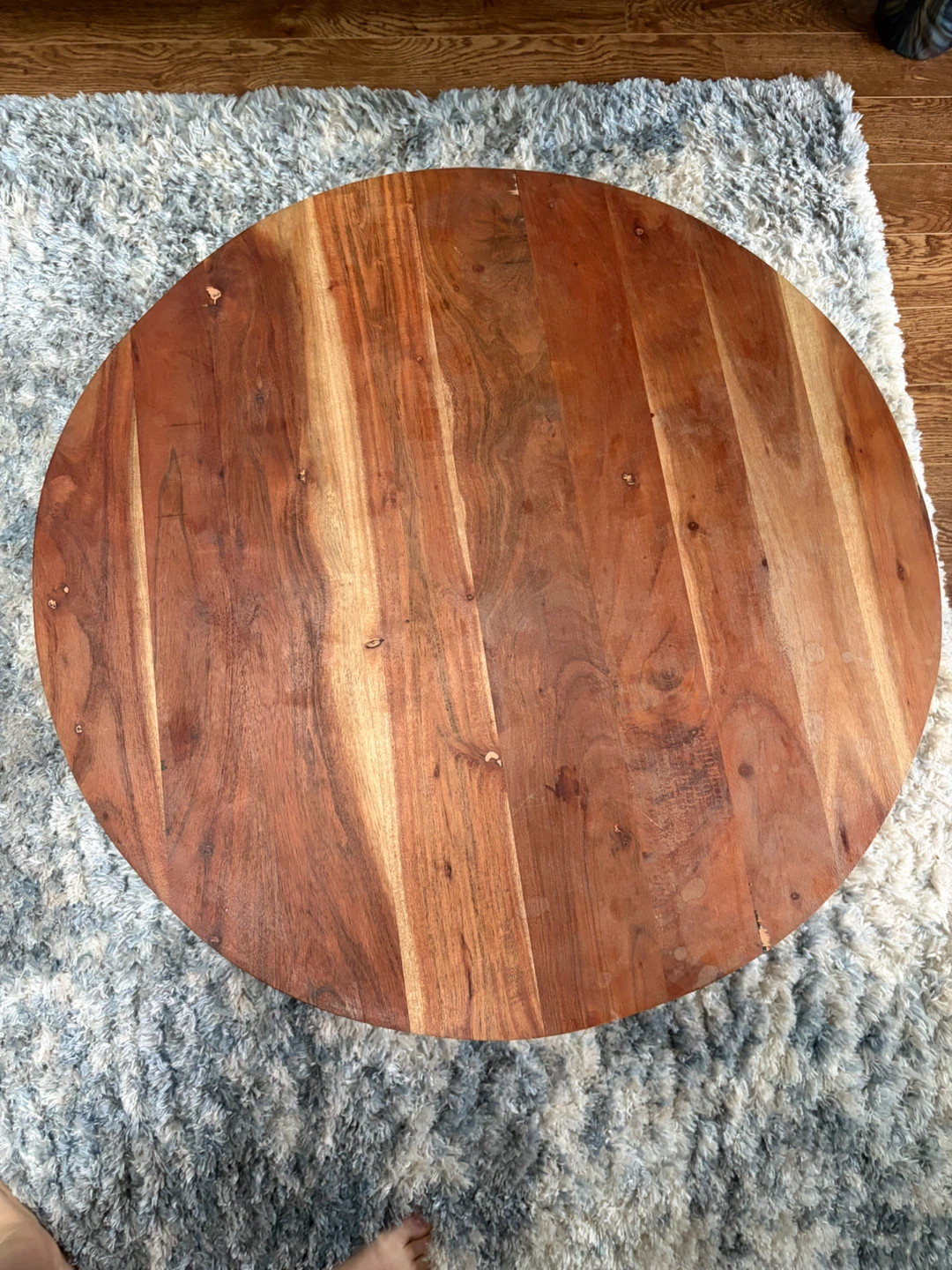 Round Wood Coffee Table with Metal Base
