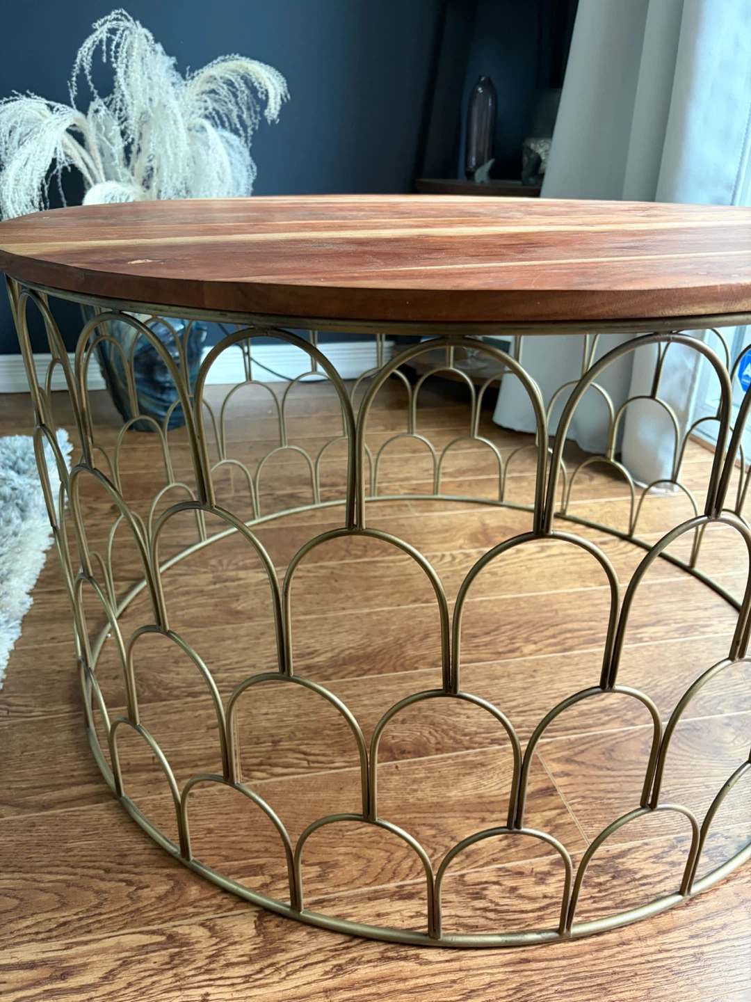 Round Wood Coffee Table with Metal Base - photo 2