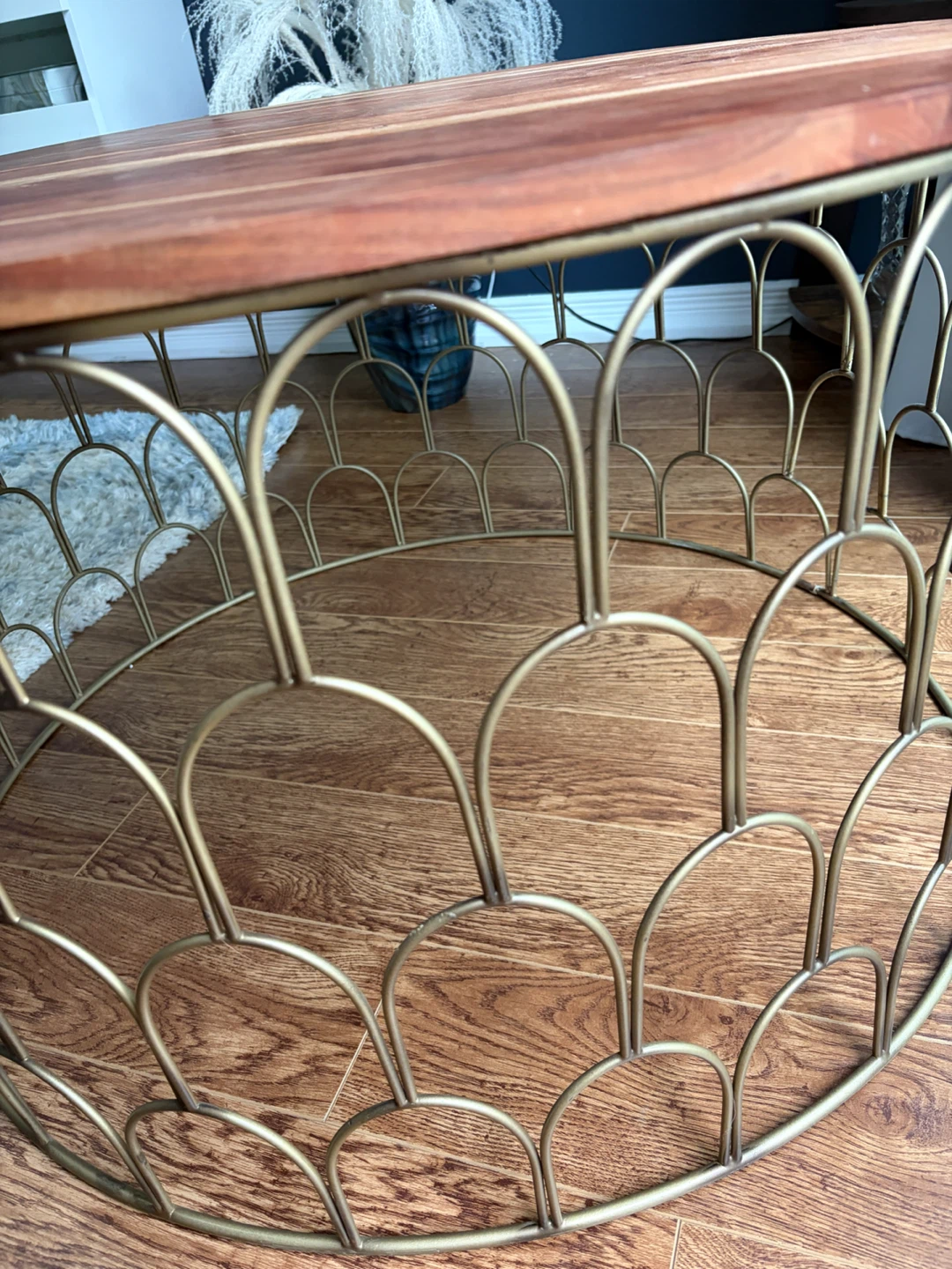 Round Wood Coffee Table with Metal Base - photo 4