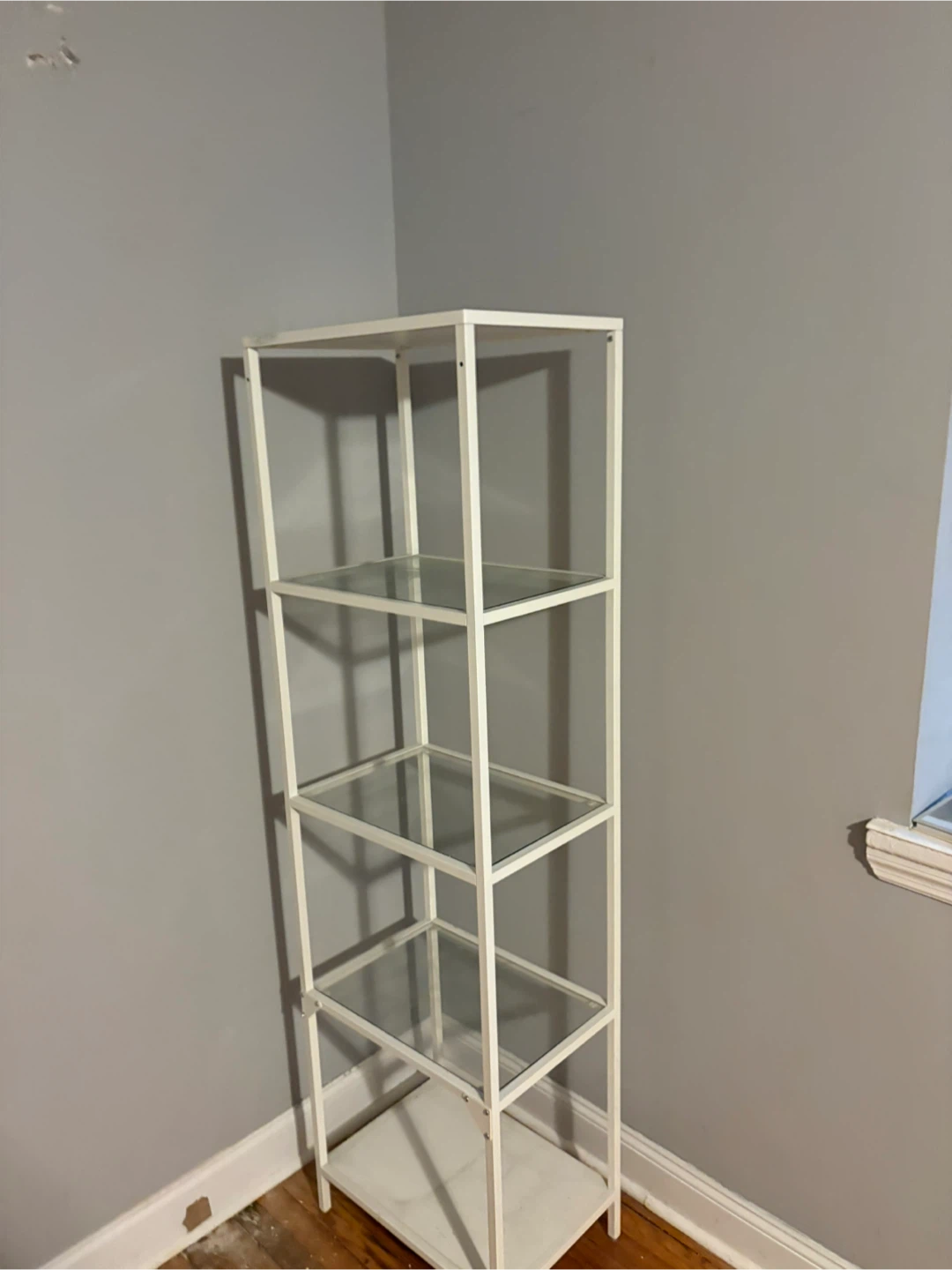 White 4-Tier Shelf Unit with Glass Shelves