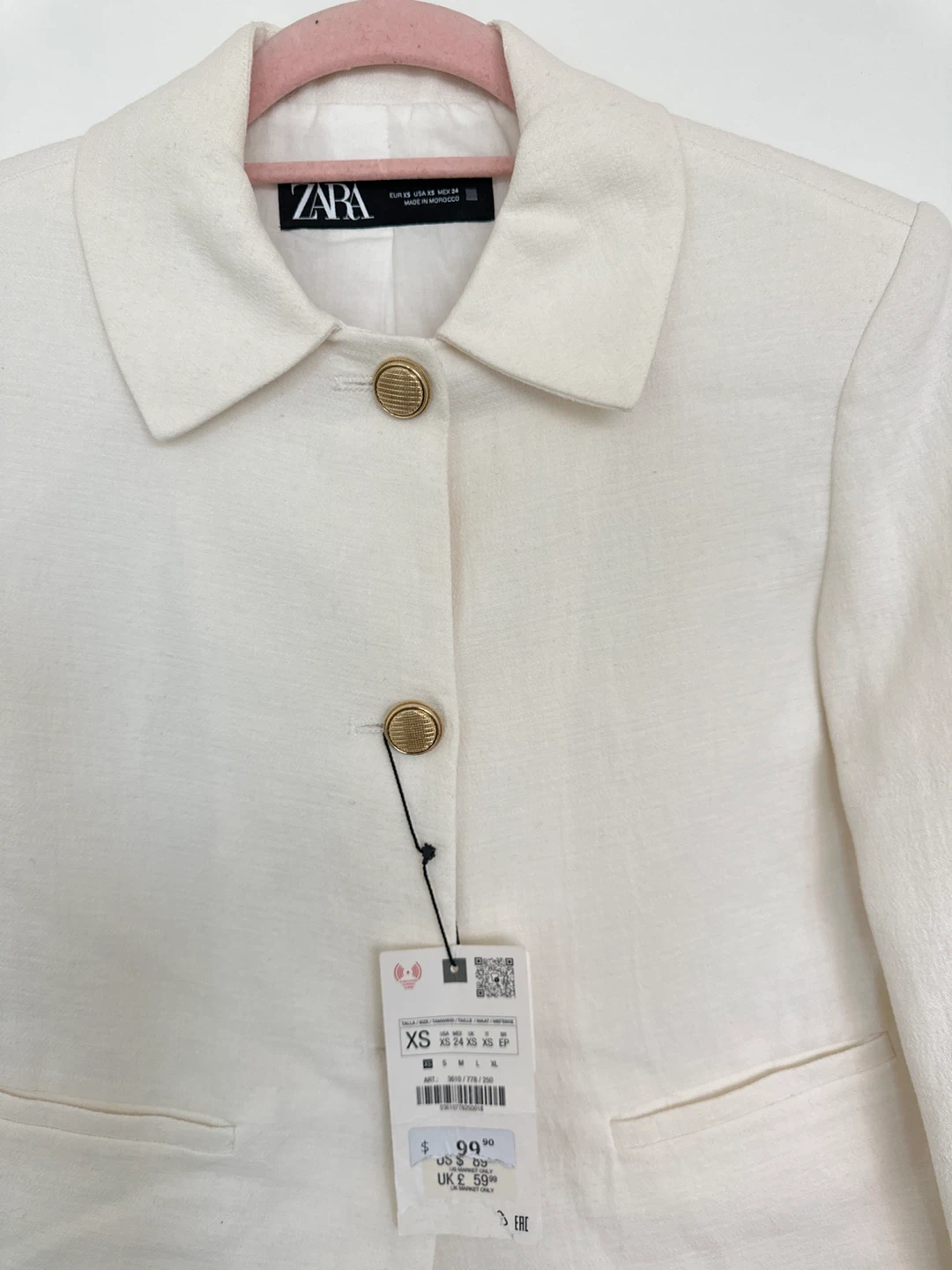 New Zara White Cropped Blazer Jacket - photo 3
