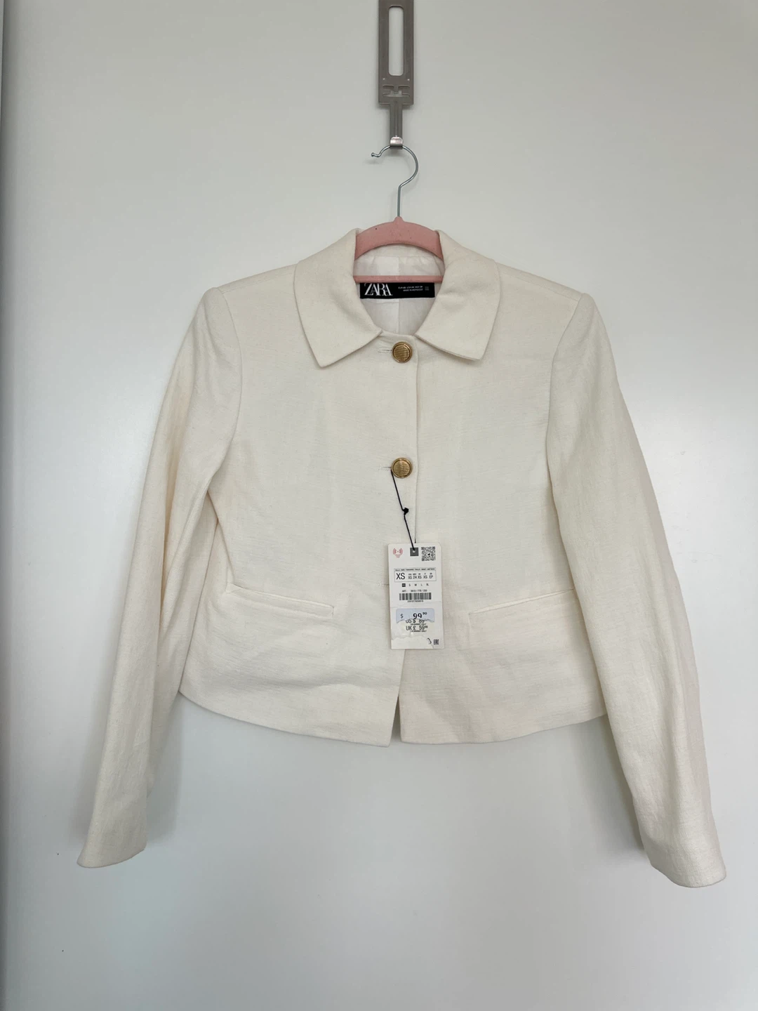 New Zara White Cropped Blazer Jacket