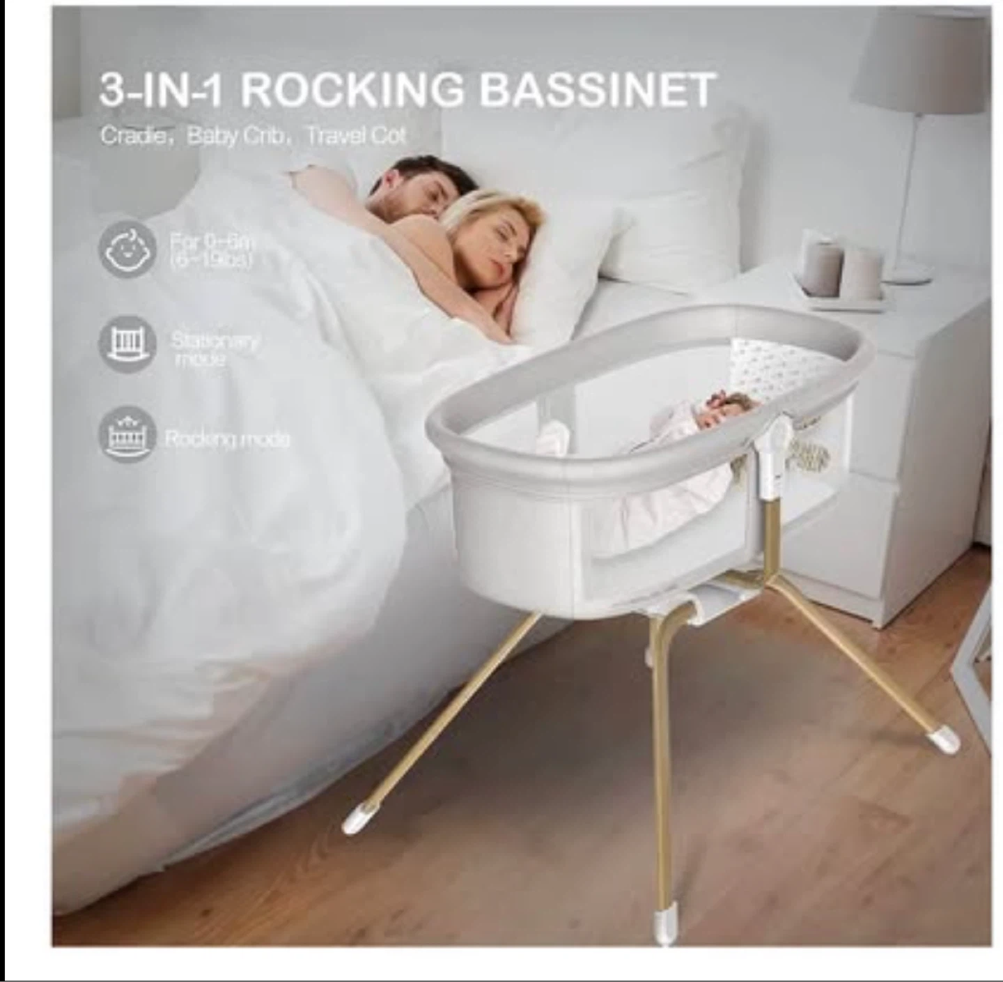 Brandw NEW- 3-in-1 Rocking Bassinet Bedside Crib - photo 2