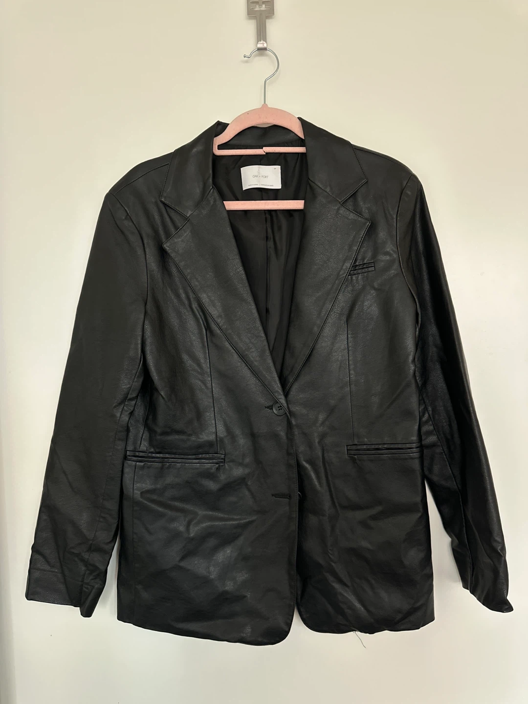 OAK + FORT Black Faux Leather Blazer