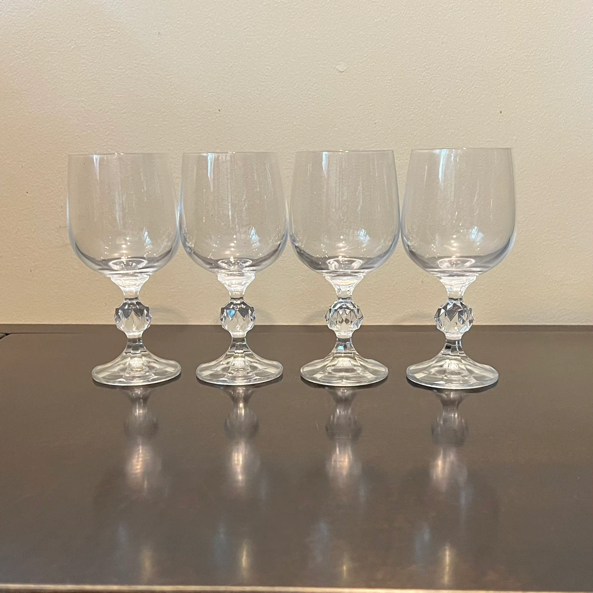 Bohemia Crystal Claudia Wine Glasses Diamond Faceted Stem - photo 2