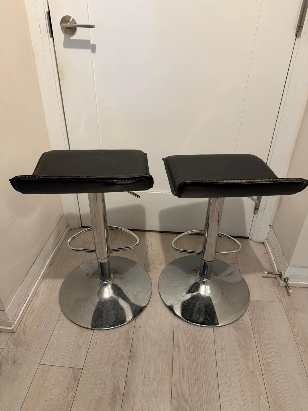 2 Black Faux Leather Bar Stools with Chrome Base - photo 2