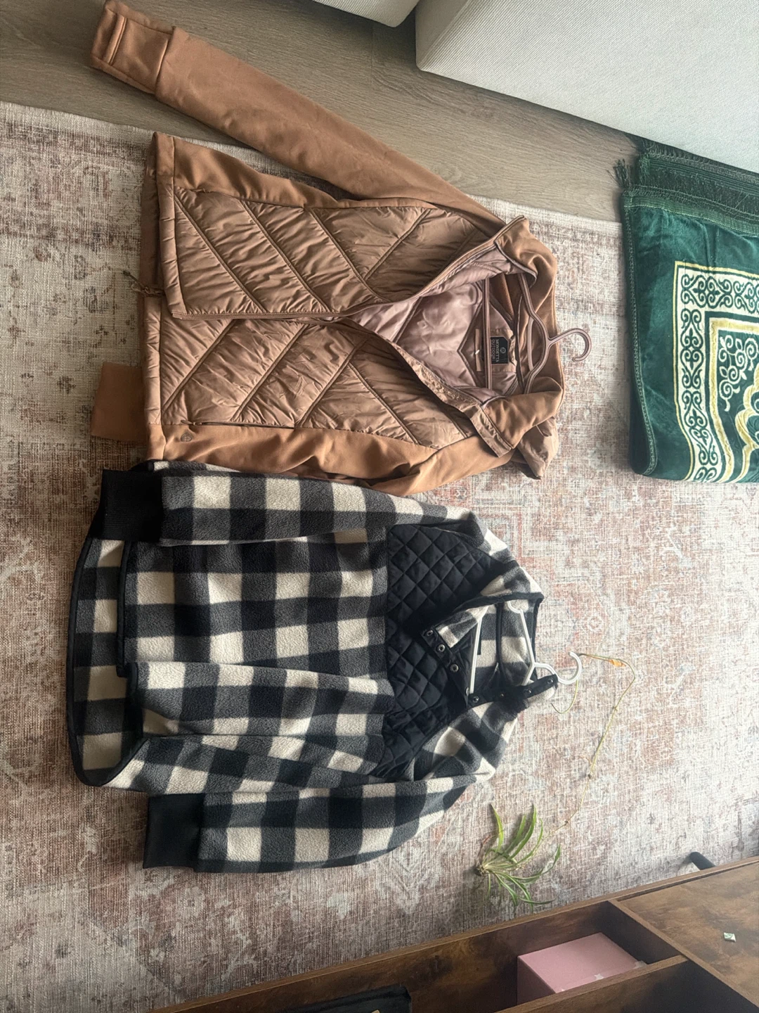 Athletic Works Quilted Puffer Jacket & Plaid Fleece Pullover