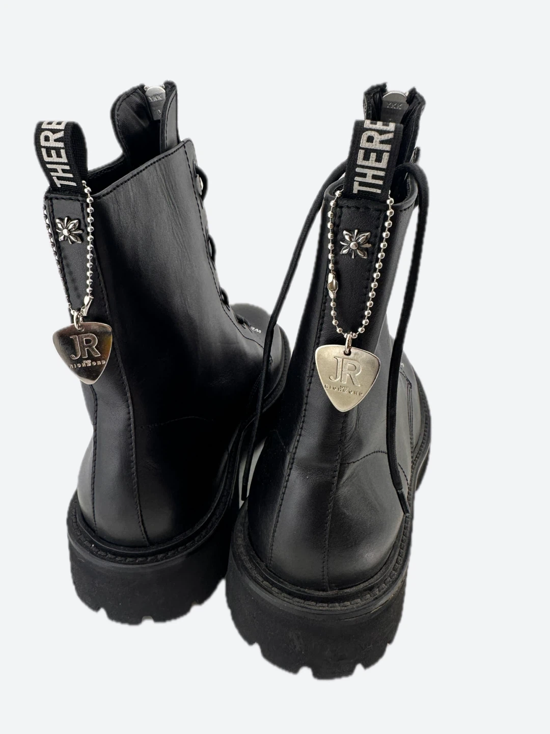 John Richmond Leather Front-Zip Combat Quote Boots Black - photo 2