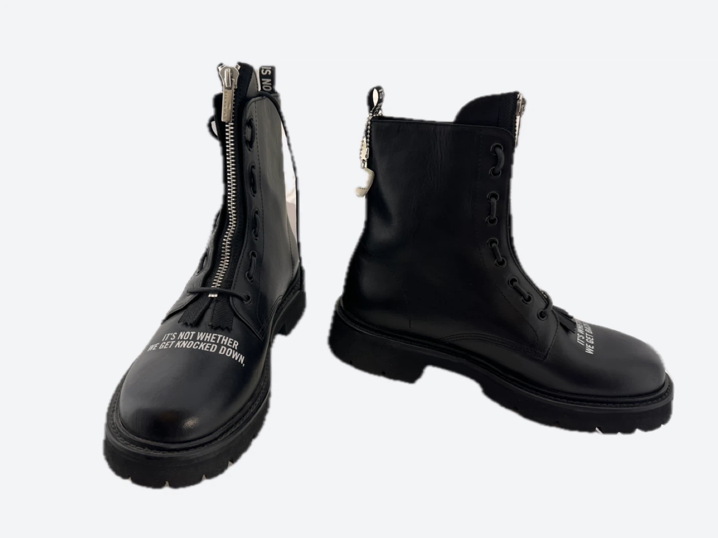 John Richmond Leather Front-Zip Combat Quote Boots Black - photo 4