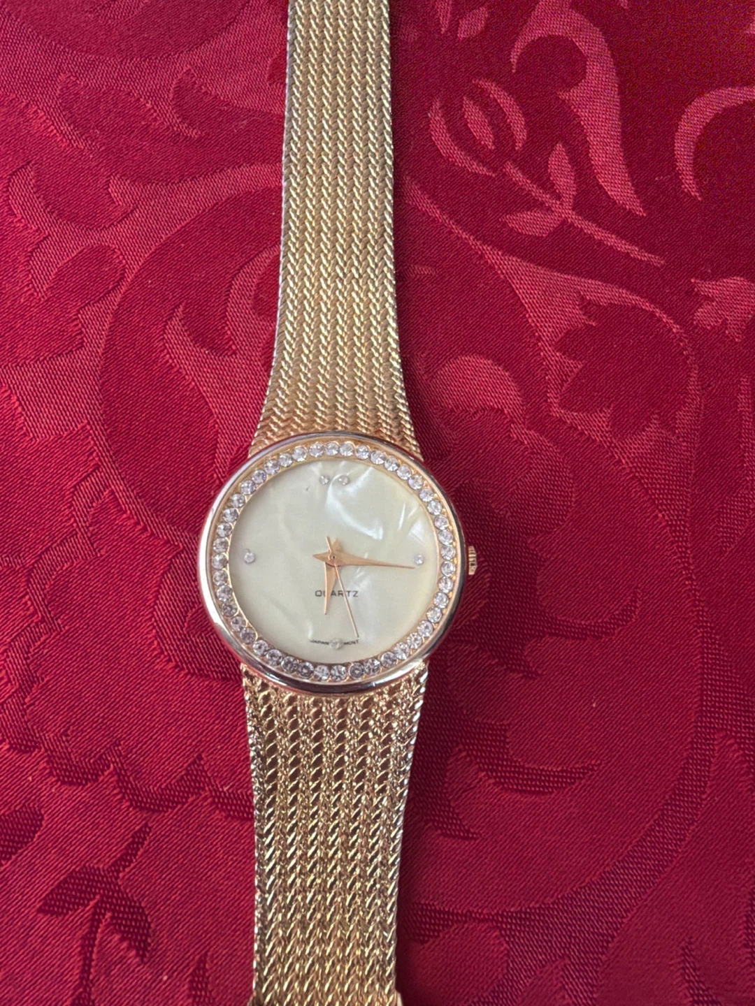 Gold Tone Mesh Band Watch with Rhinestones - photo 2