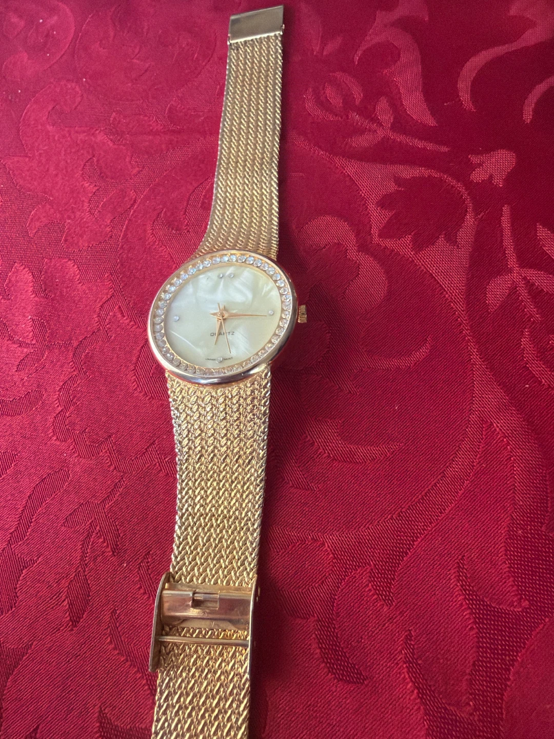 Gold Tone Mesh Band Watch with Rhinestones - photo 3