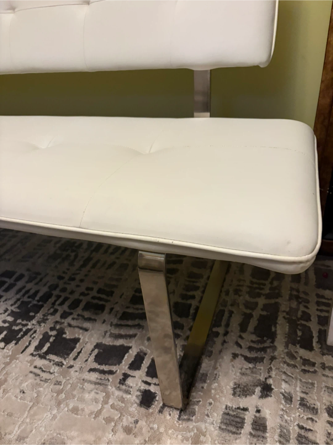 White Faux Leather Tufted Bench with Back - photo 2