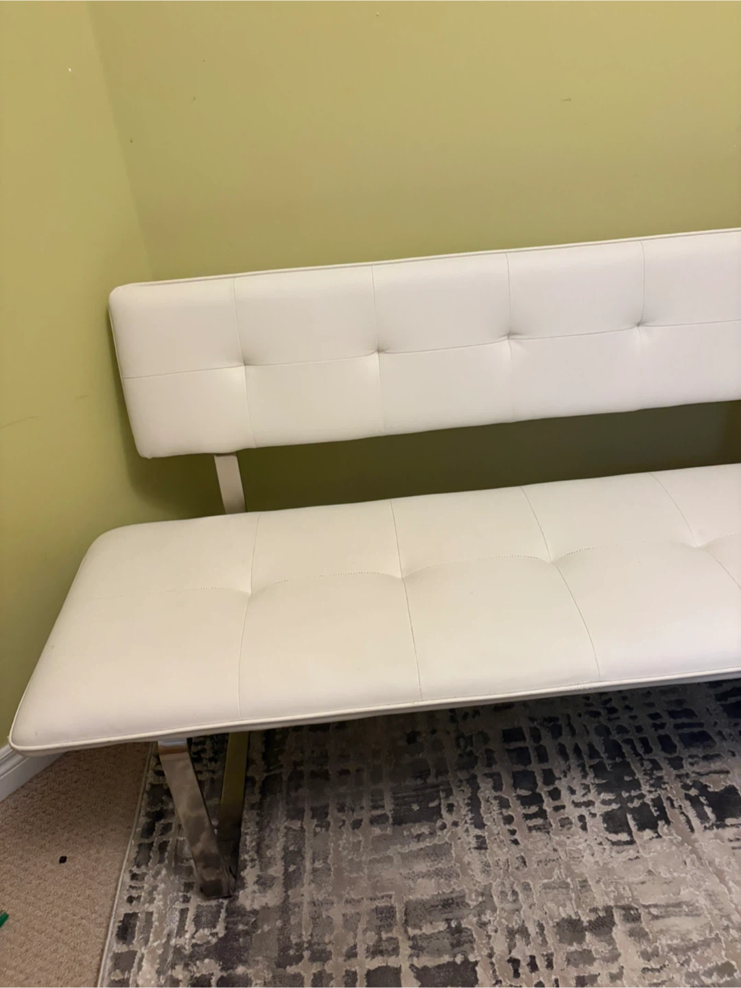 White Faux Leather Tufted Bench with Back - photo 3