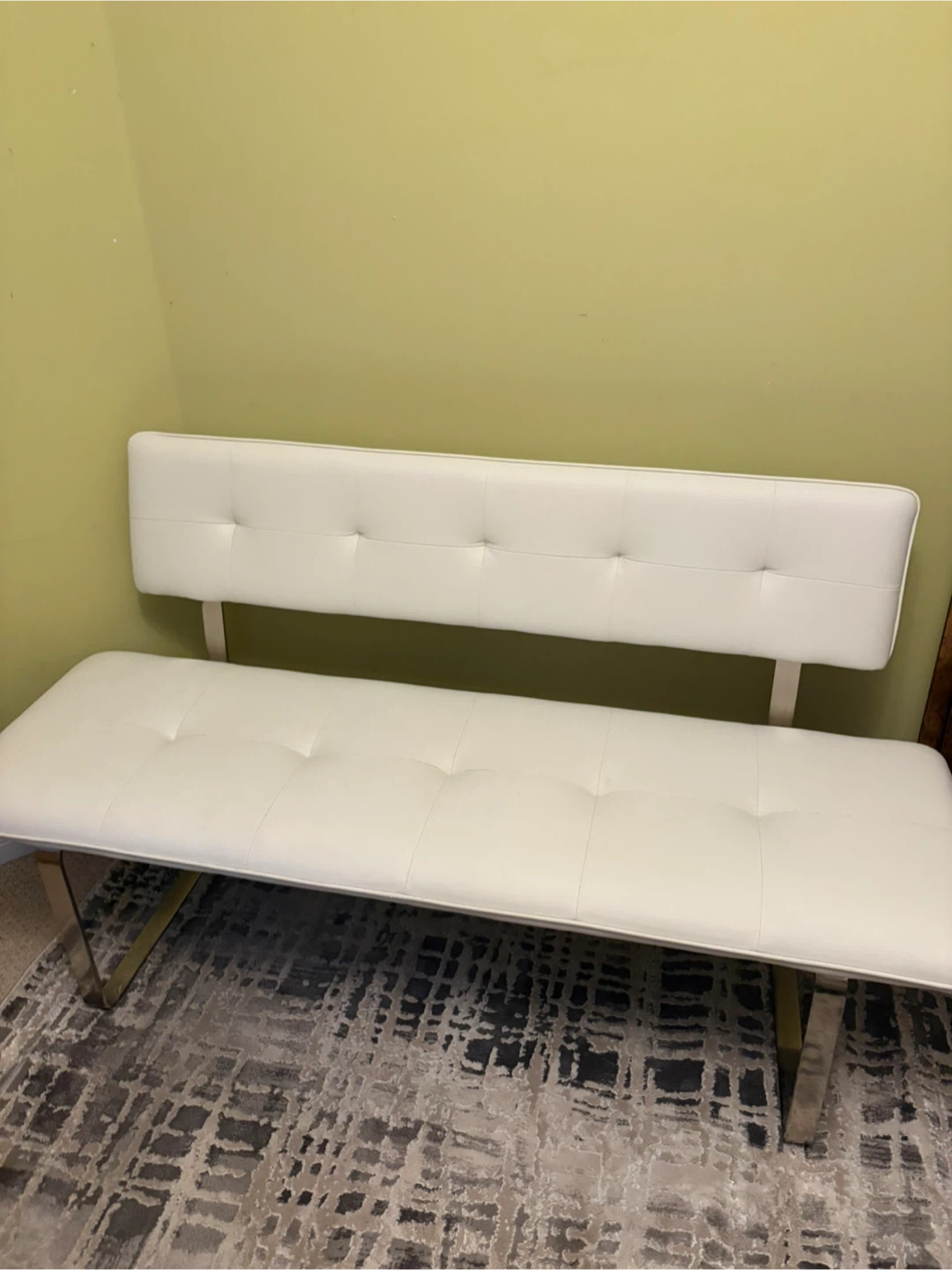 White Faux Leather Tufted Bench with Back - photo 4
