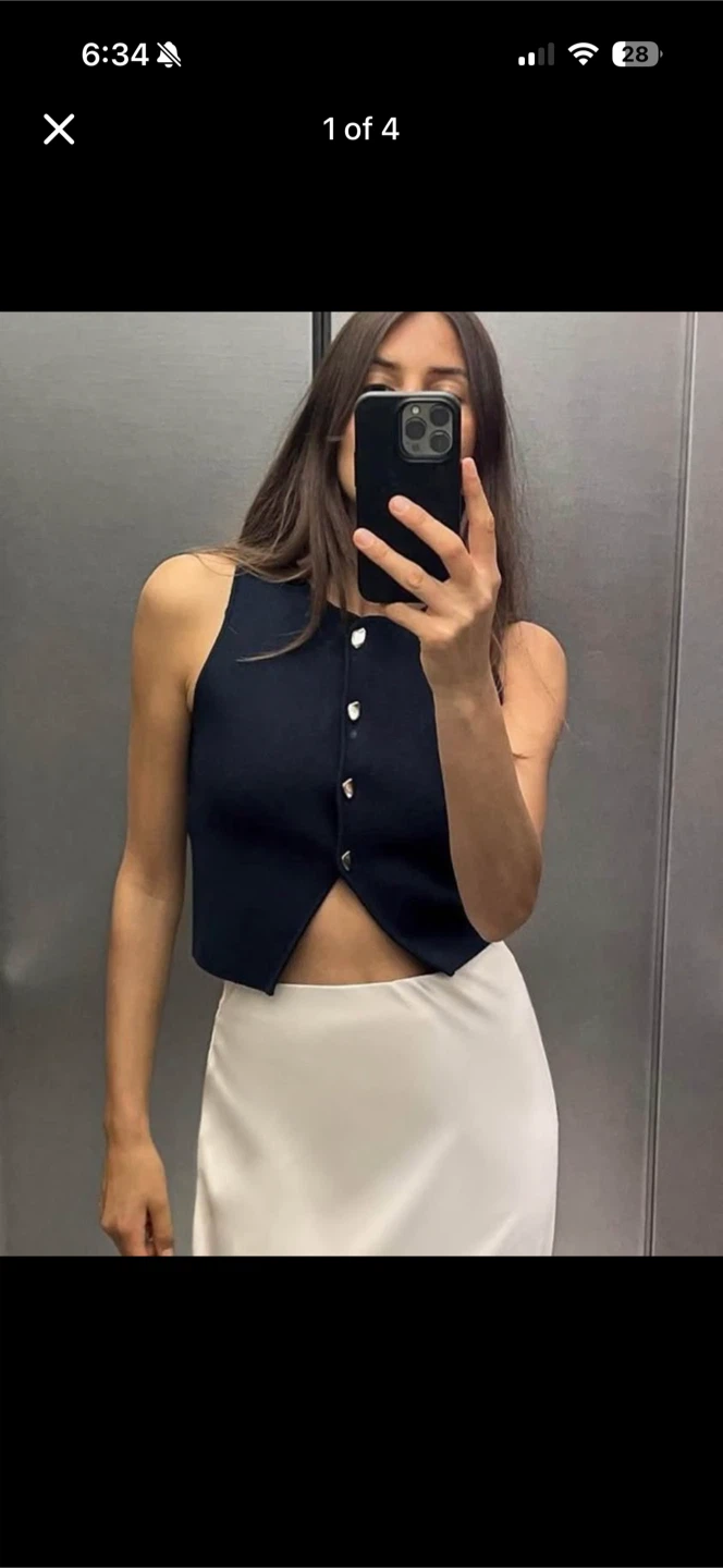 NEW ZARA Navy Knit Button-Up Vest Top - Size XS