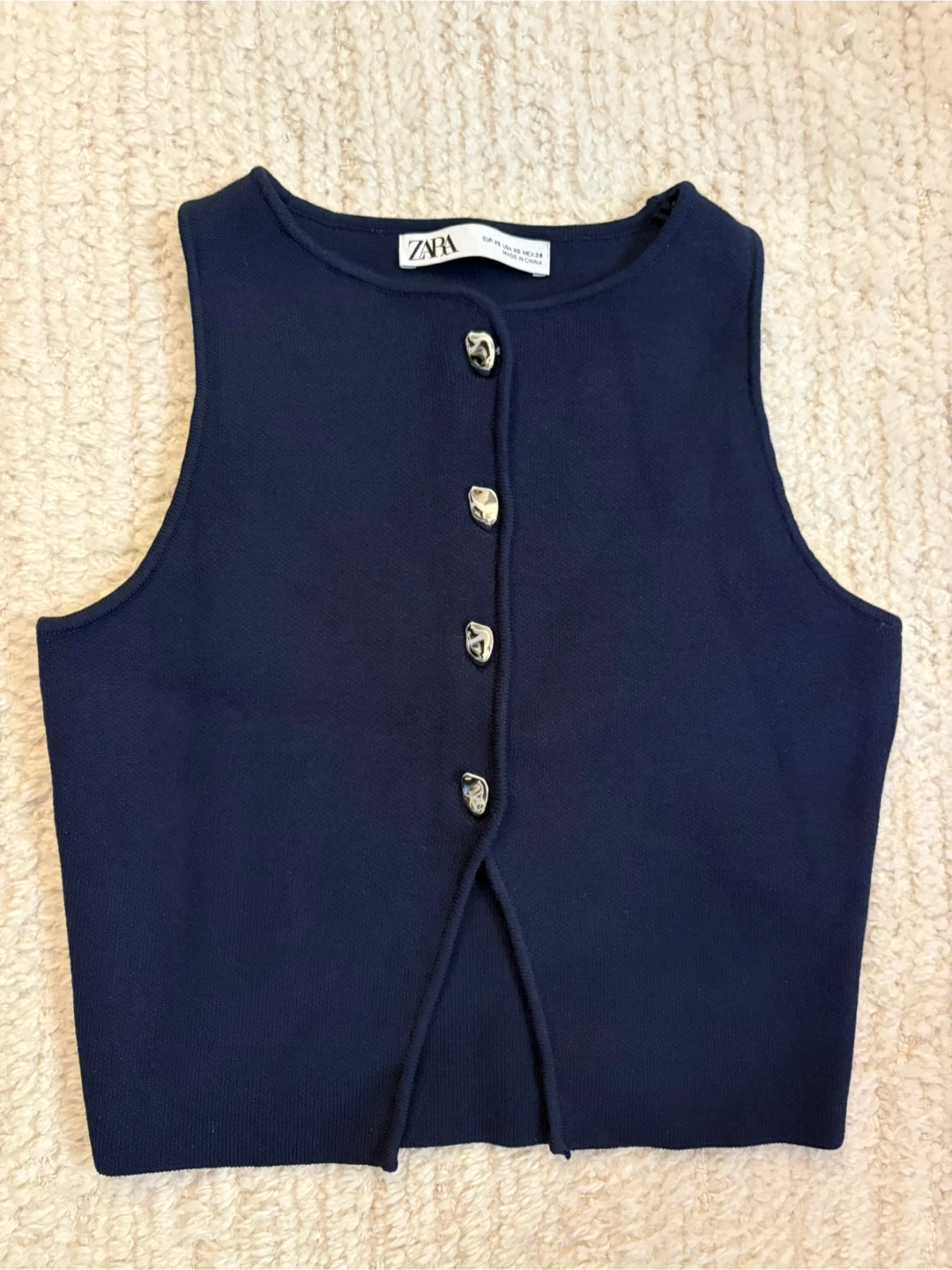 NEW ZARA Navy Knit Button-Up Vest Top - Size XS - photo 2