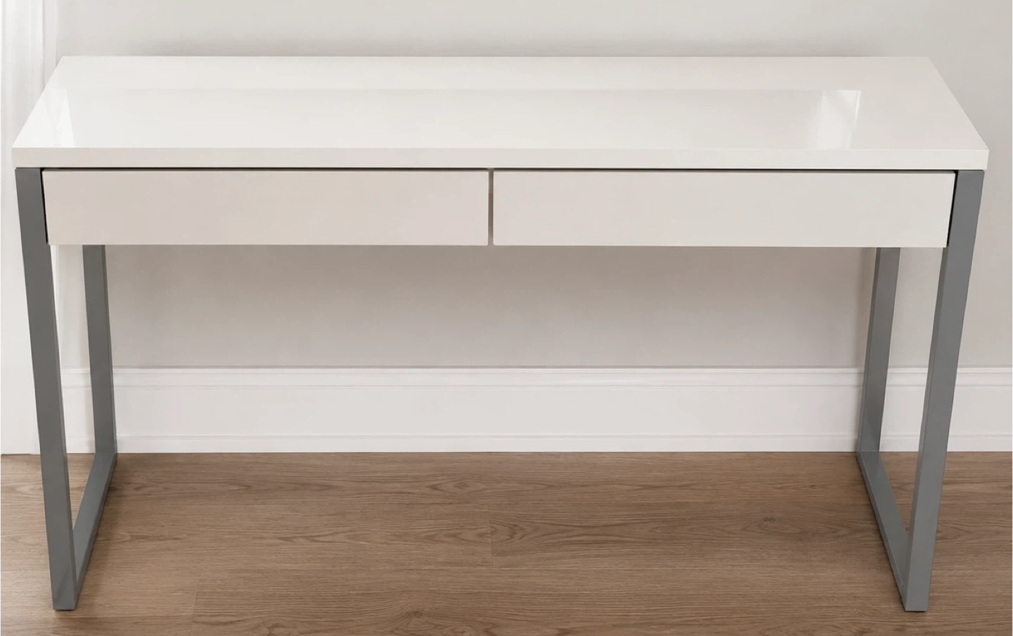 White Two-Drawer table with Metal Legs