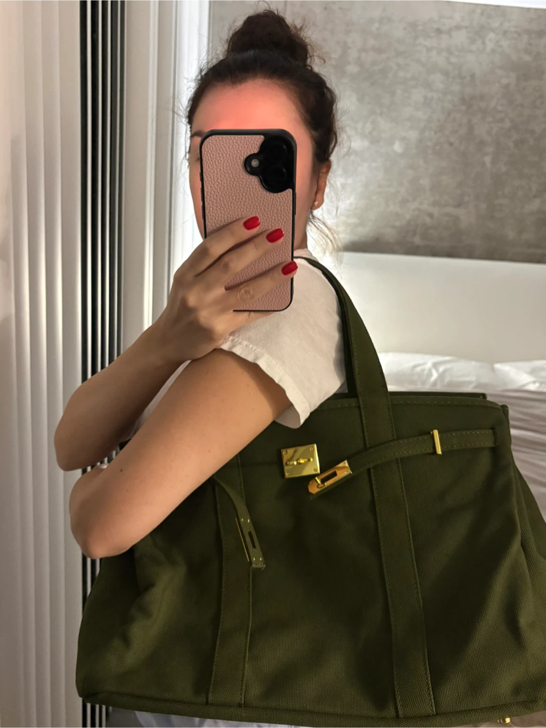 New Olive Green Canvas BOATKIN Tote Bag with Gold Hardware