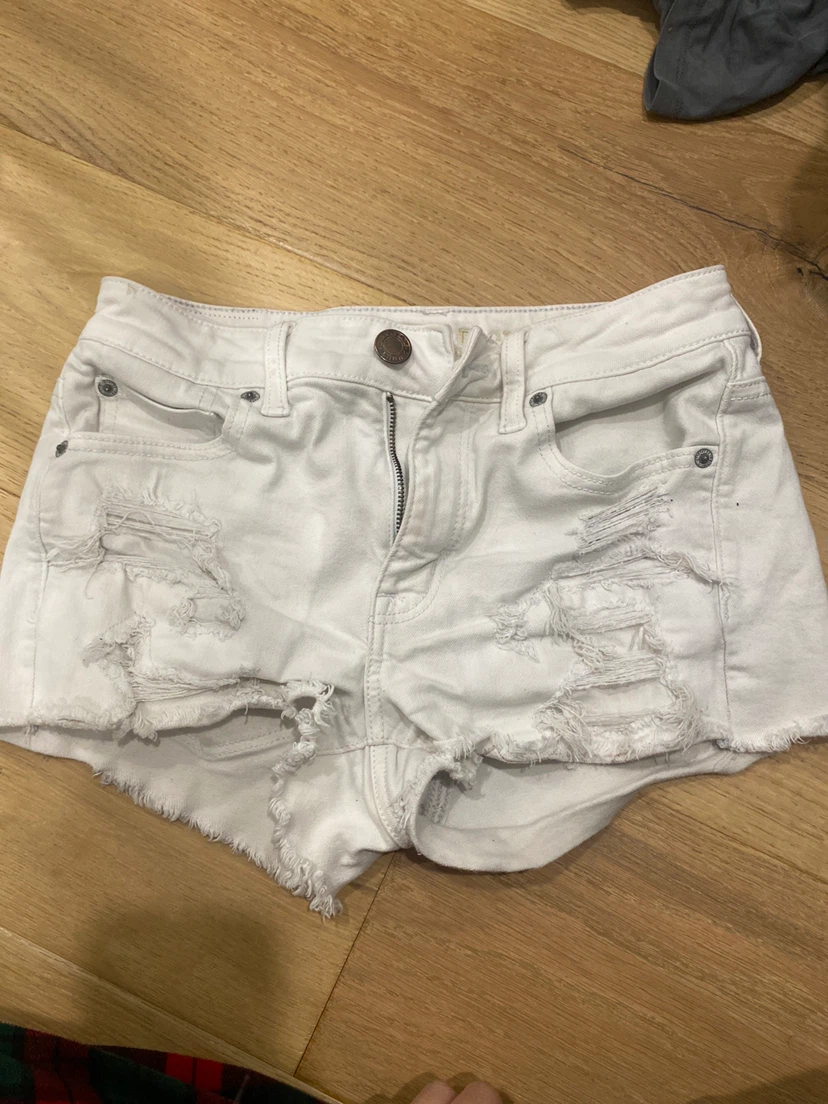 American Eagle Outfitters White Ripped Denim Shorts