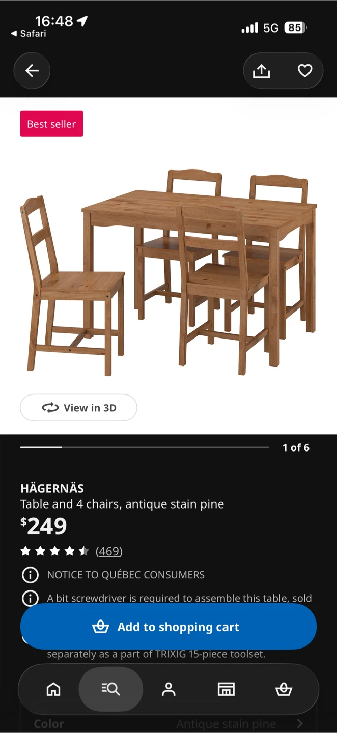 IKEA HÄGERNÄS Table and 4 Chairs, Antique Stain Pine