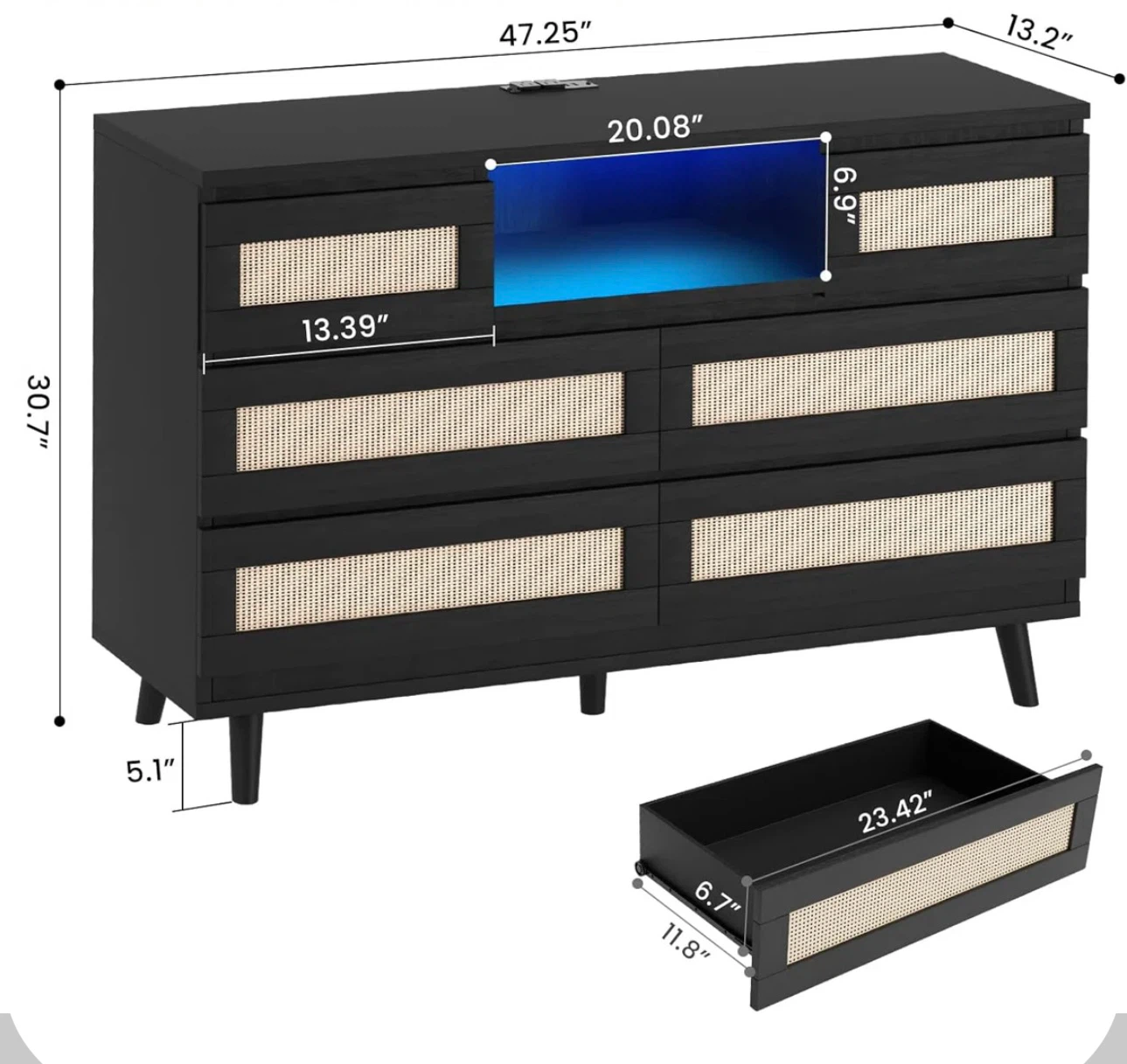 Unopened wooden rattan LED lights 6 drawer chest - photo 2