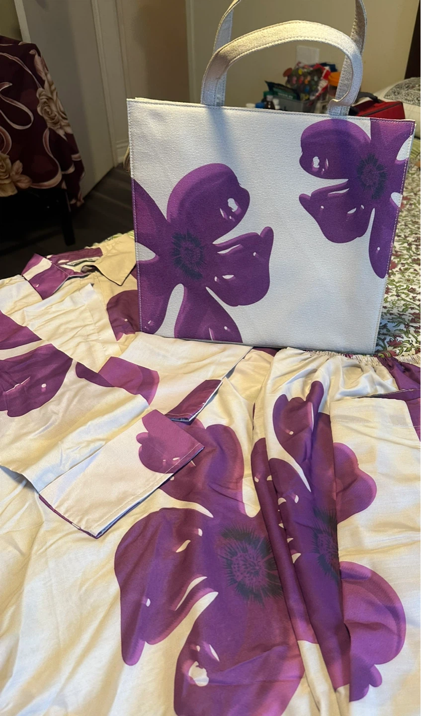 New Women's Floral Print Top and Pants Set with Bag - photo 2