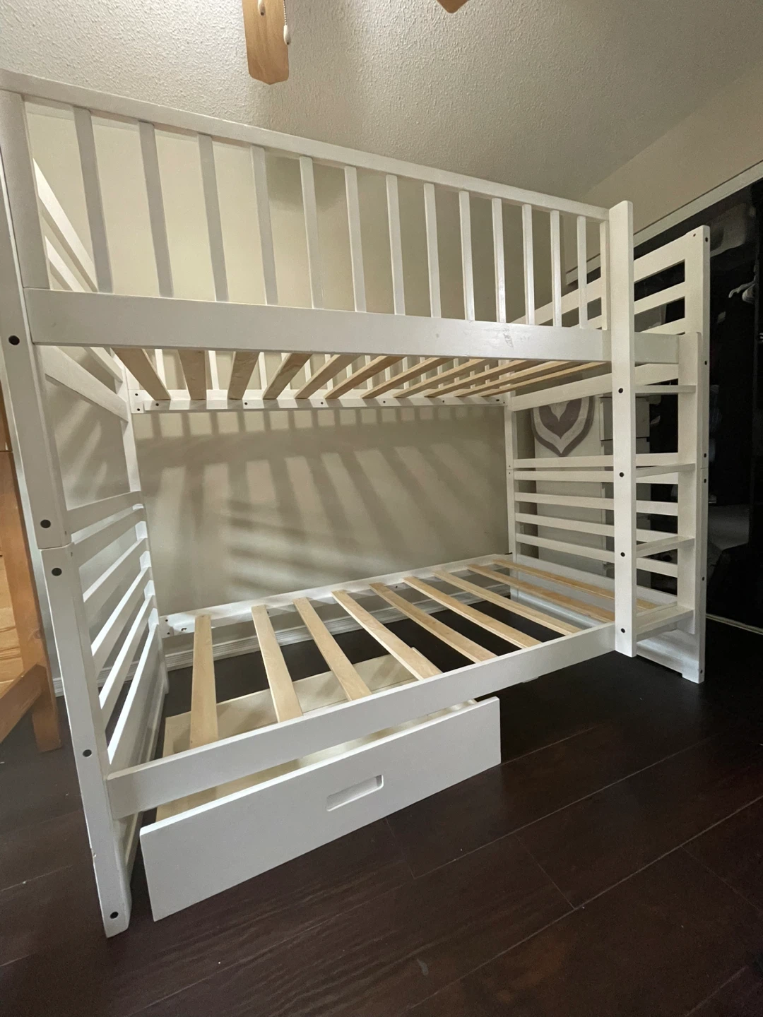 White Twin over Twin Bunk Bed with Drawer - photo 2