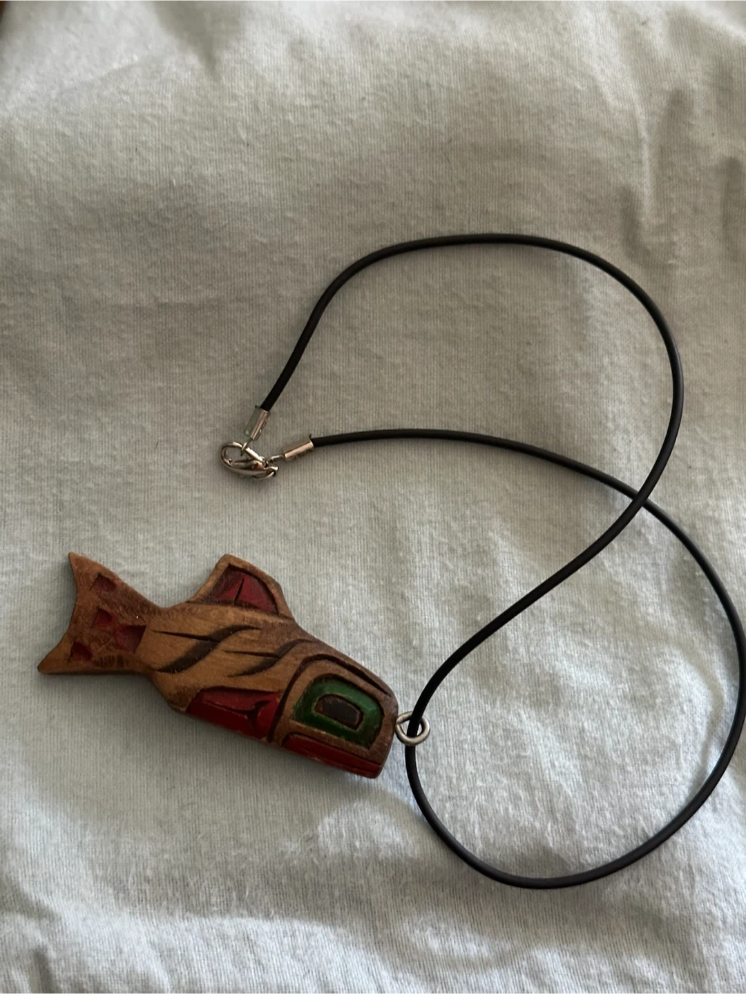 R. Shaughnessy Signed Kwakwaka'wakw Carved Salmon Pendant