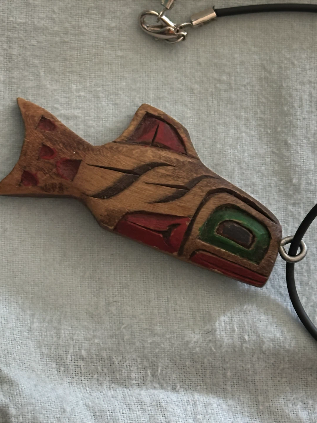 R. Shaughnessy Signed Kwakwaka'wakw Carved Salmon Pendant - photo 2