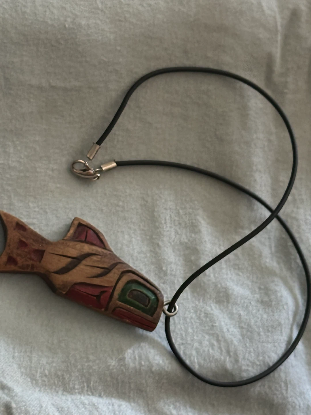 R. Shaughnessy Signed Kwakwaka'wakw Carved Salmon Pendant - photo 3