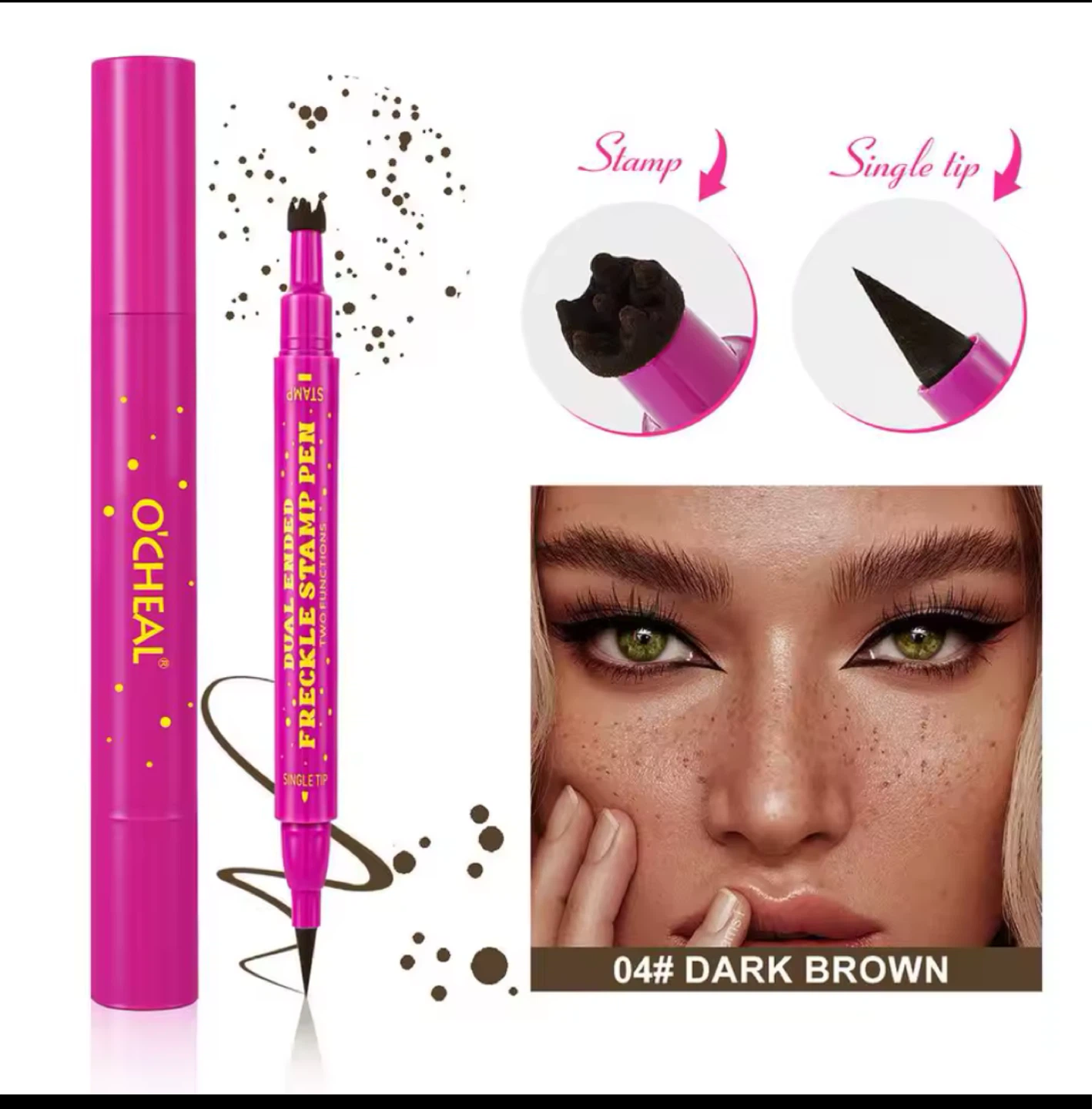 Dual Ended Freckle Stamp Pen - Dark Brown