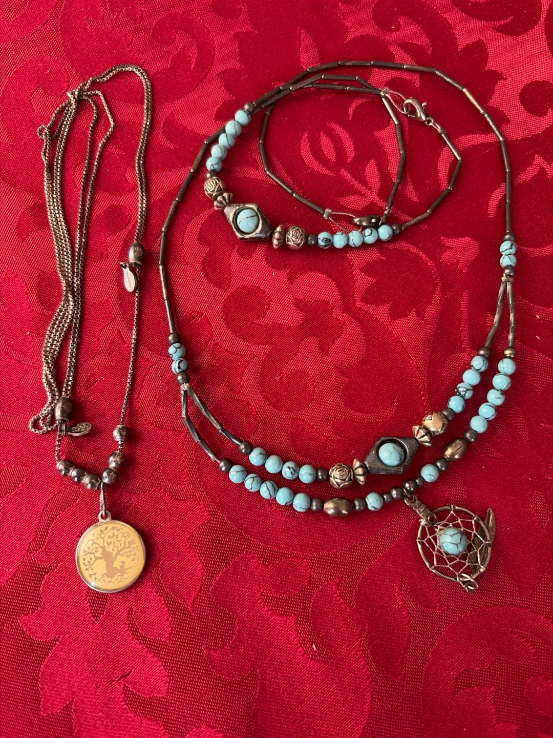 Turquoise Beaded Necklaces Set  and Tree of Life Pendants