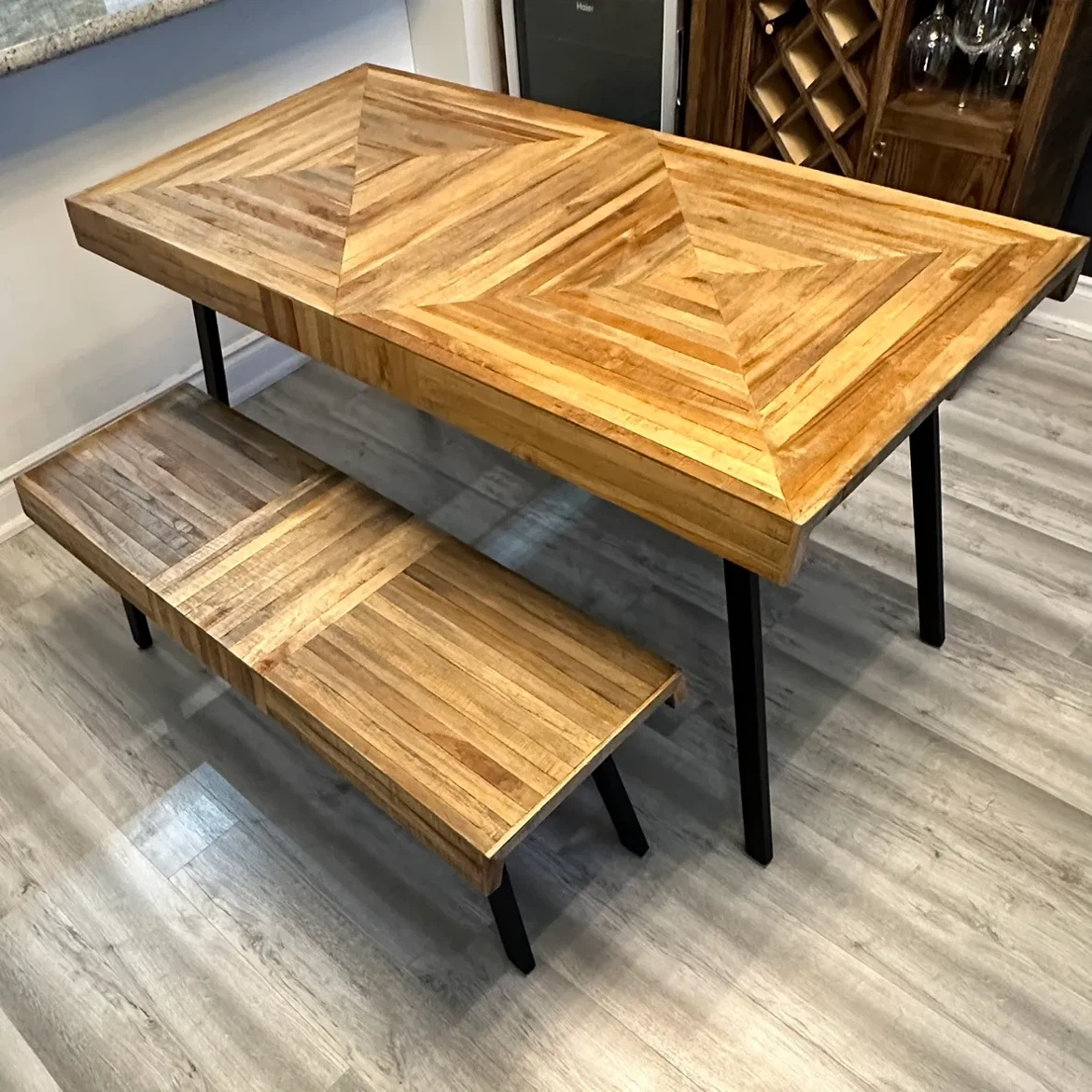 Dining Room Table and Bench (set) Recycled Teak (for sale)