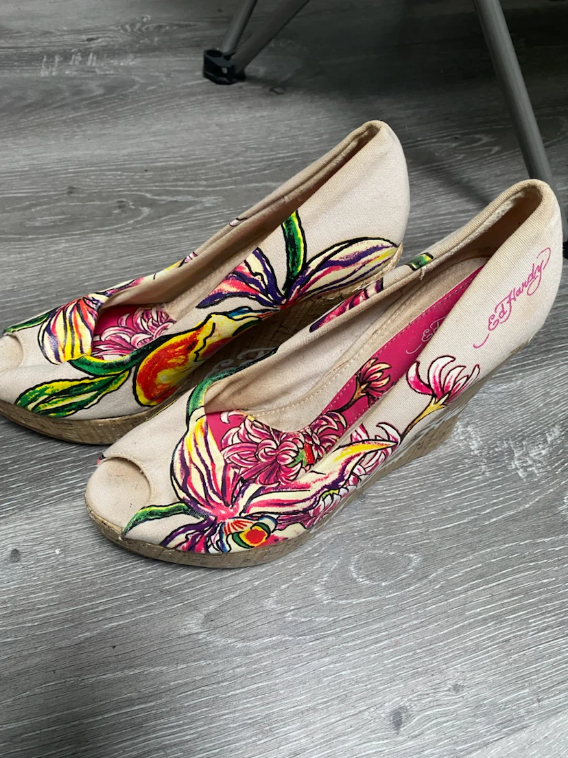 Ed Hardy Wedge Heels - Floral Print Peep Toe