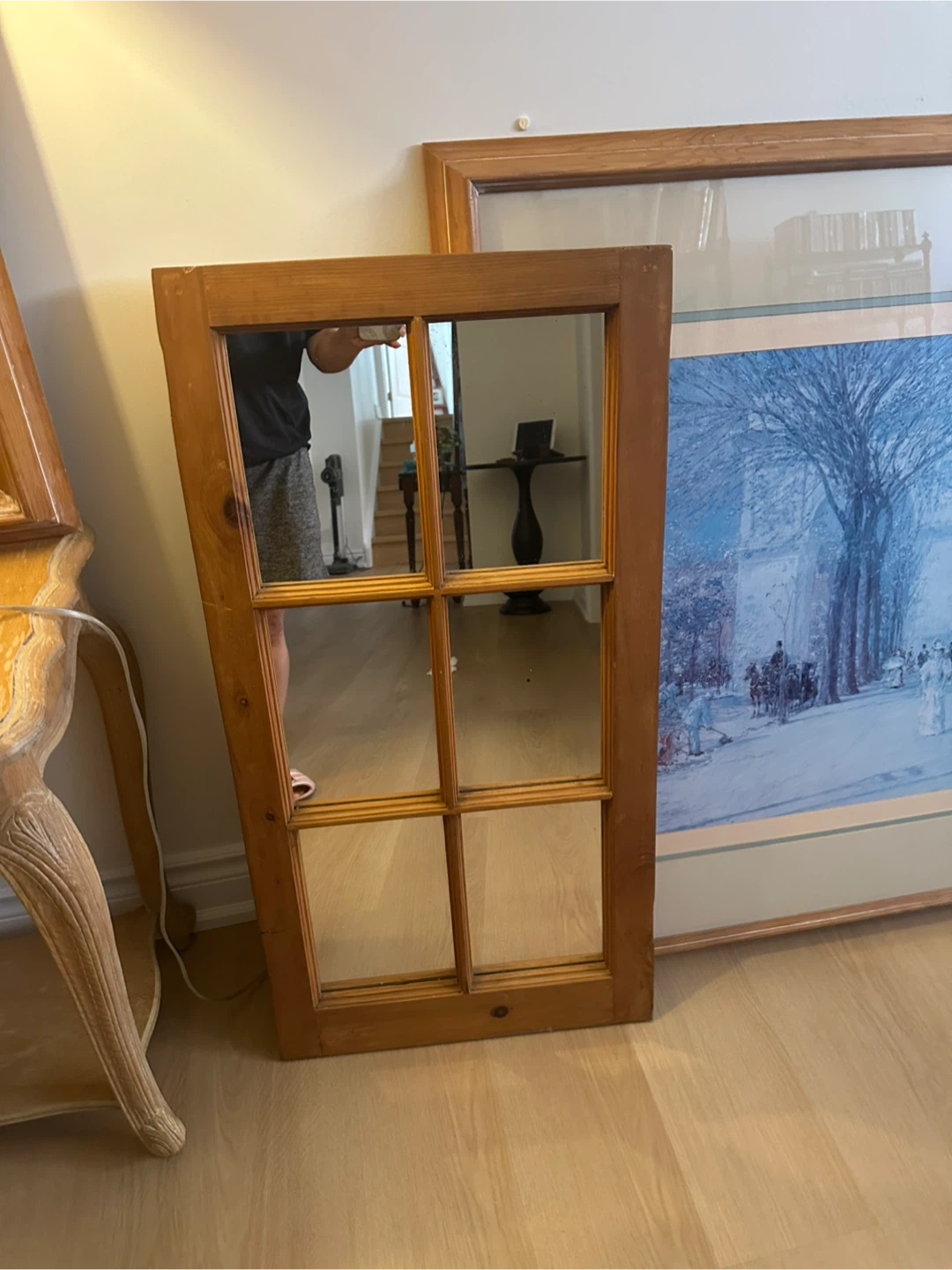 Vintage Wood Frame Mirror with Panes